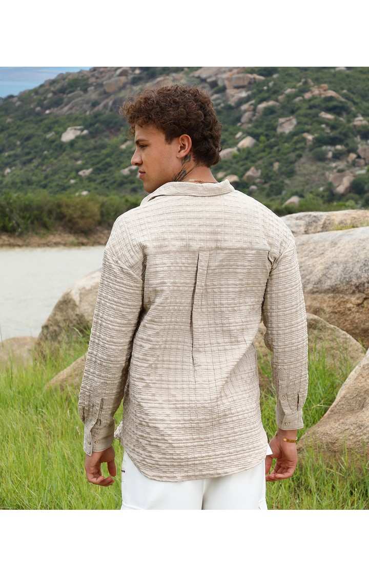 Men's Beige Solid Casual Shirts