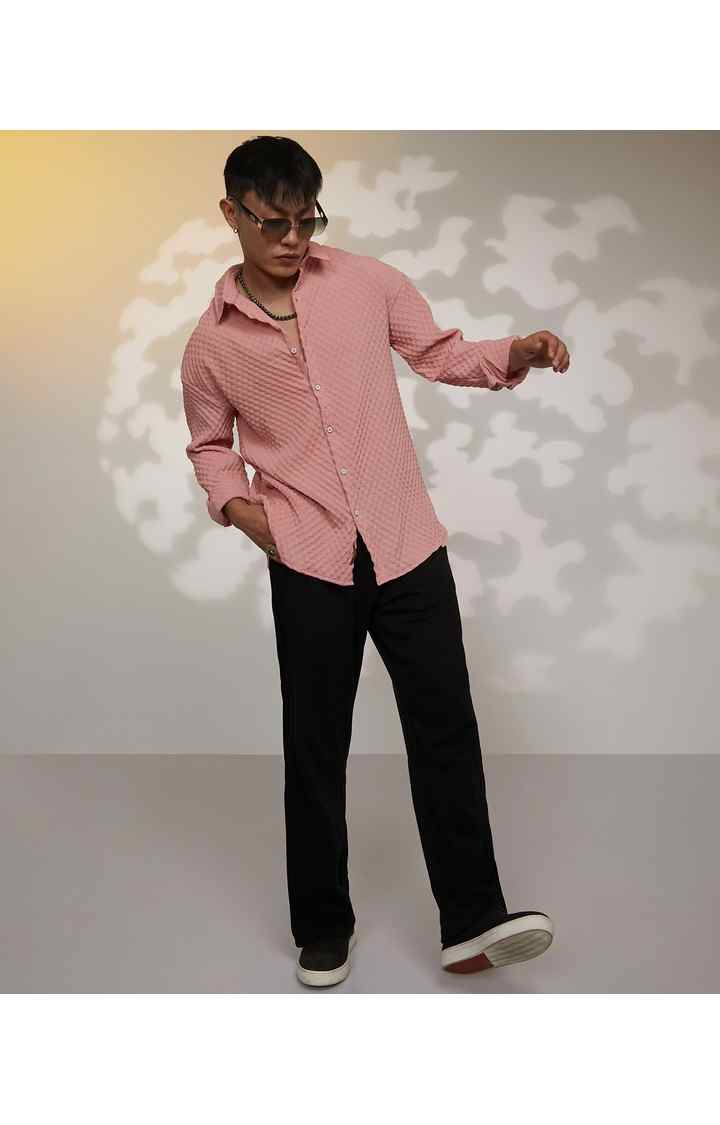 Men's Pink Textured Oversized Shirts