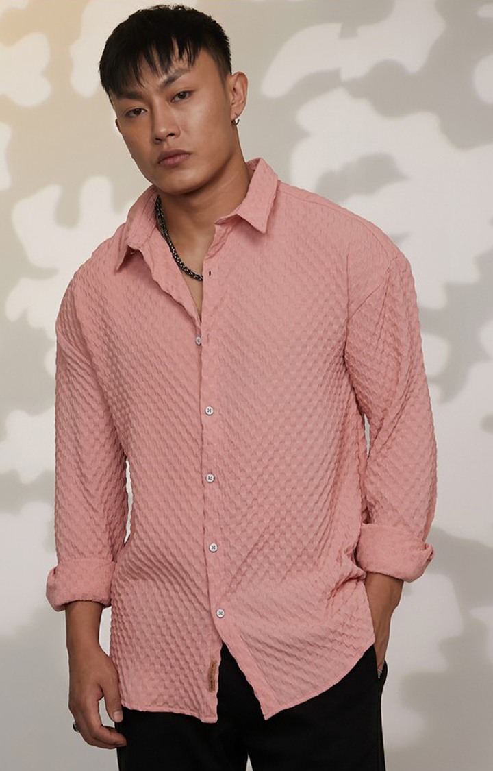 Men's Pink Textured Oversized Shirts