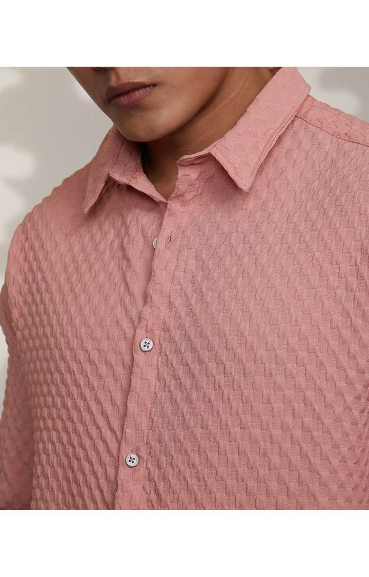 Men's Pink Textured Oversized Shirts