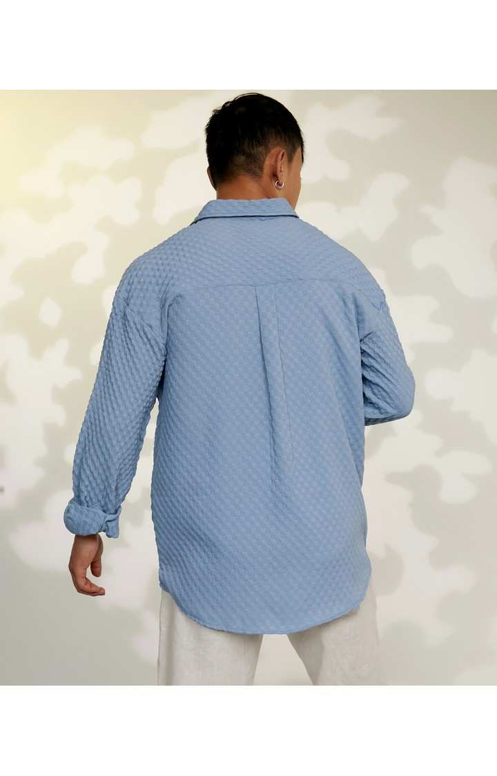 Men's Blue Textured Oversized Shirts