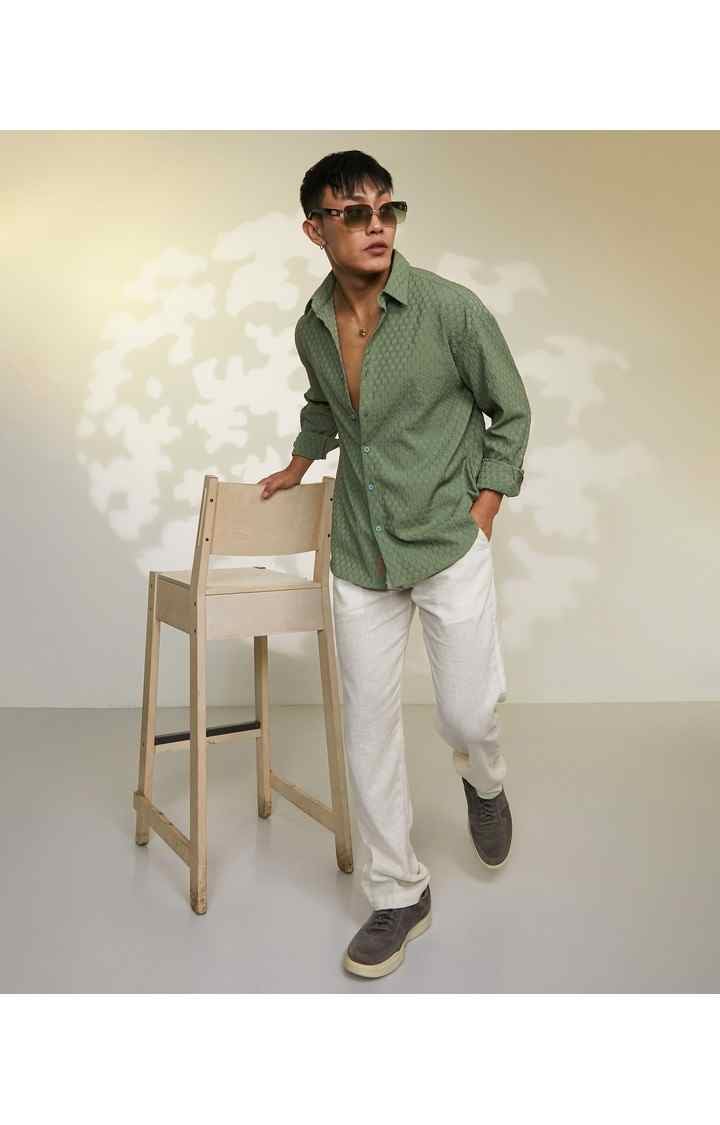 Men's Green Textured Oversized Shirts