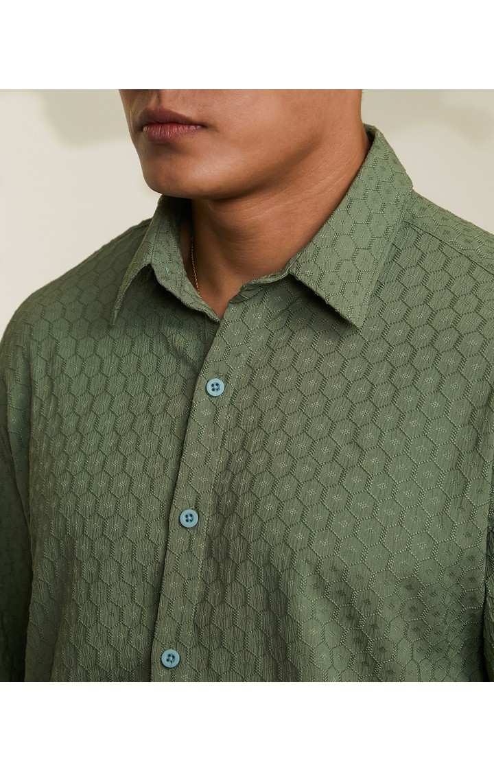 Men's Green Textured Oversized Shirts