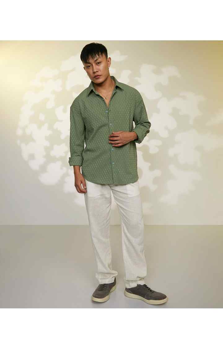 Men's Green Textured Oversized Shirts