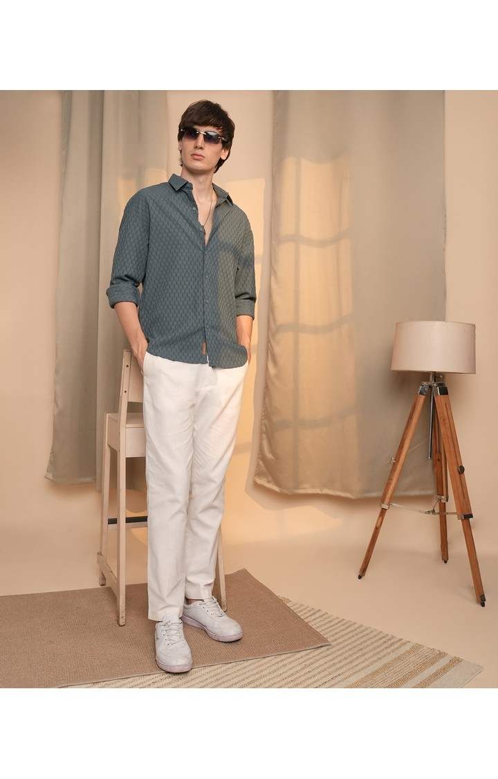 Men's Grey Solid Oversized Shirts