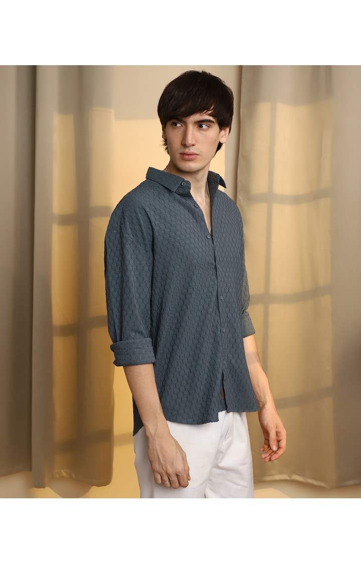 Men's Grey Solid Oversized Shirts