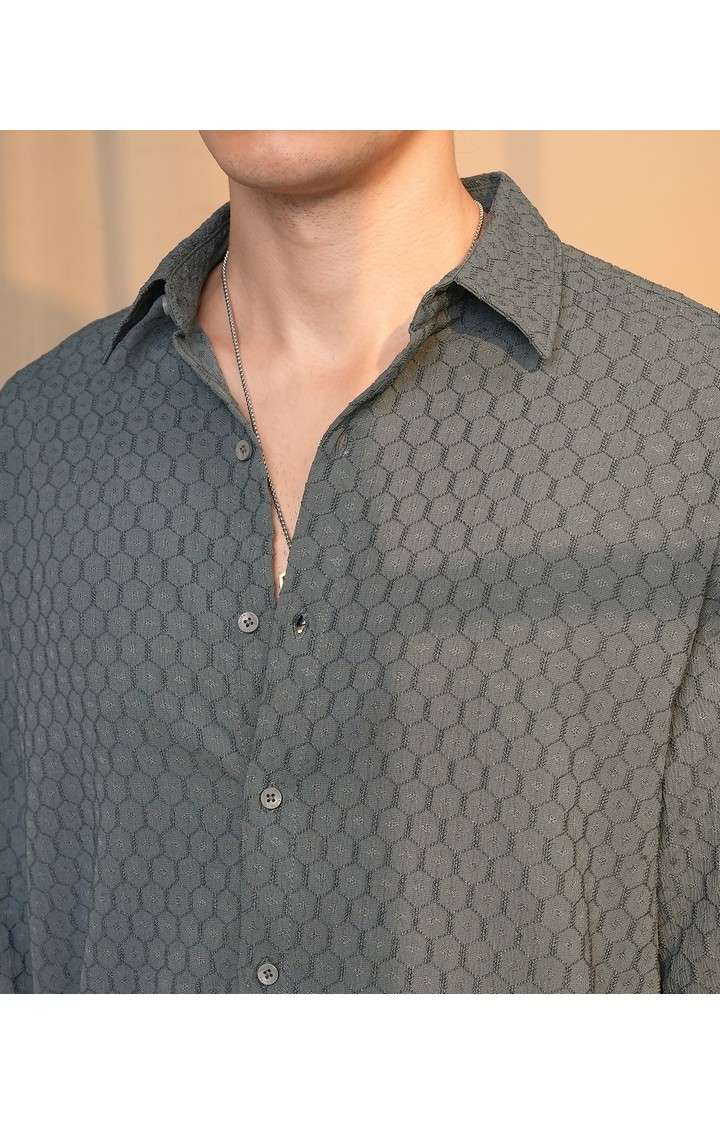 Men's Grey Solid Oversized Shirts