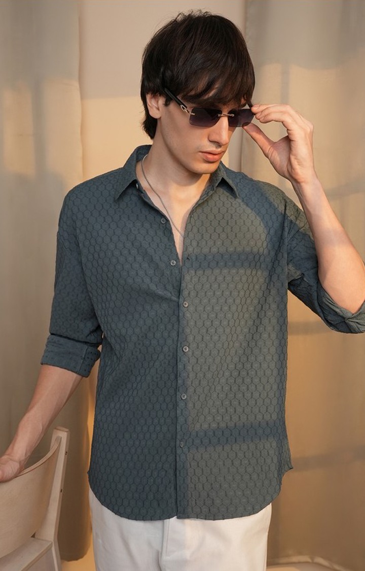 Men's Grey Solid Oversized Shirts