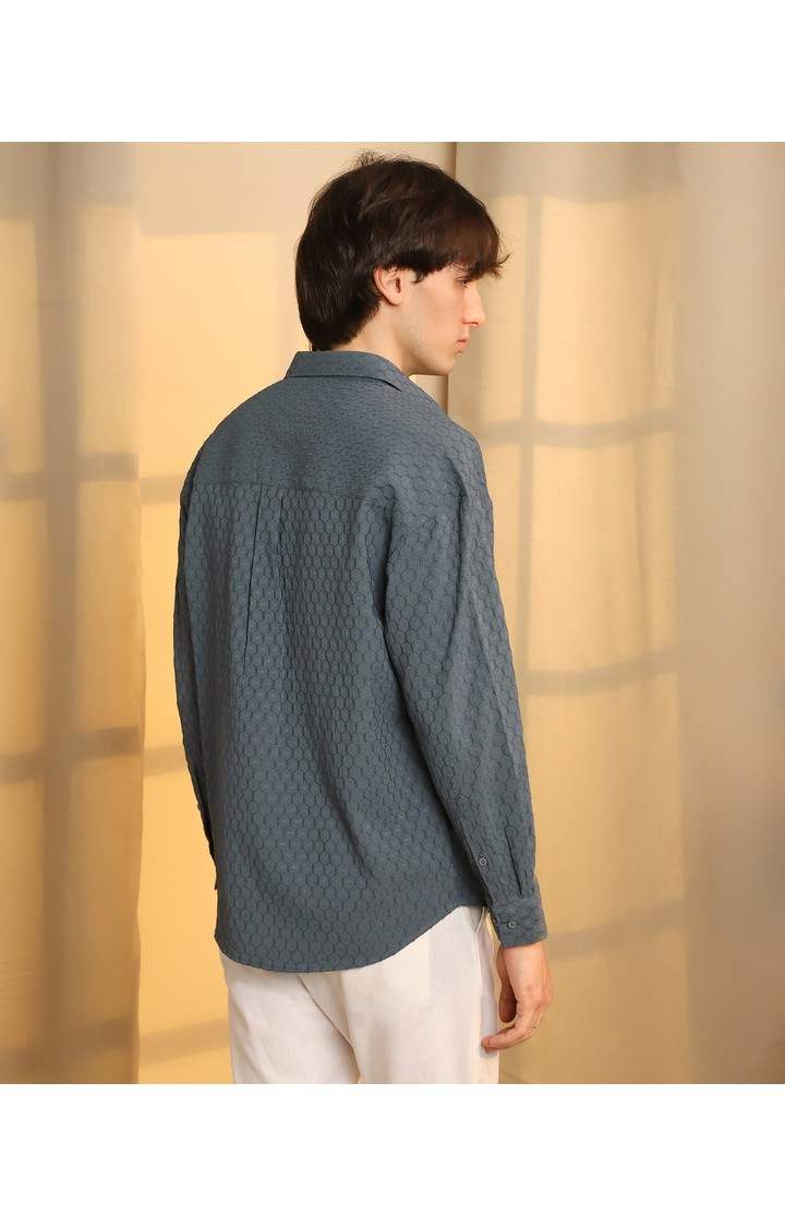 Men's Grey Solid Oversized Shirts