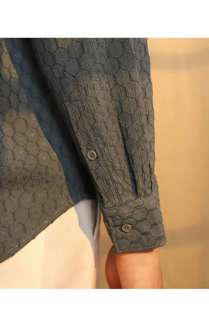 Men's Grey Solid Oversized Shirts