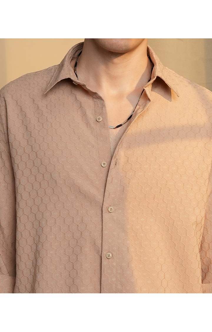 Men's Beige Solid Oversized Shirts