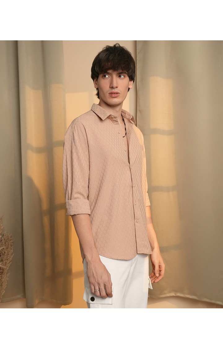 Men's Beige Solid Oversized Shirts