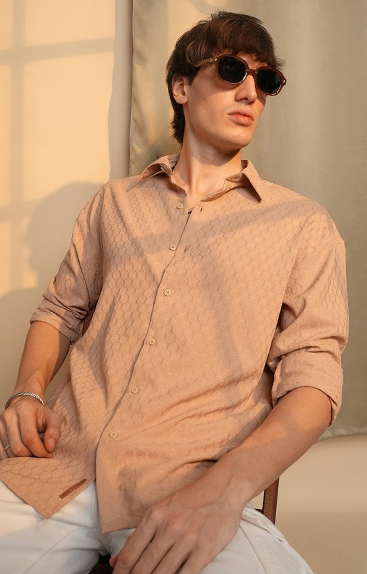 Men's Beige Solid Oversized Shirts