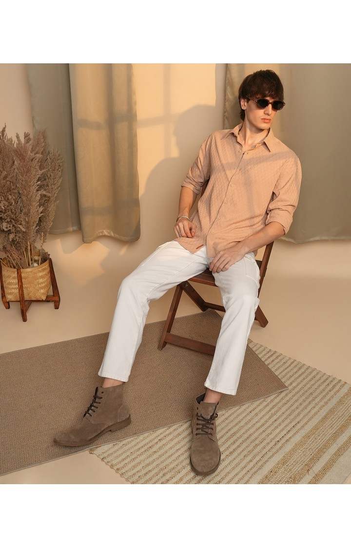 Men's Beige Solid Oversized Shirts