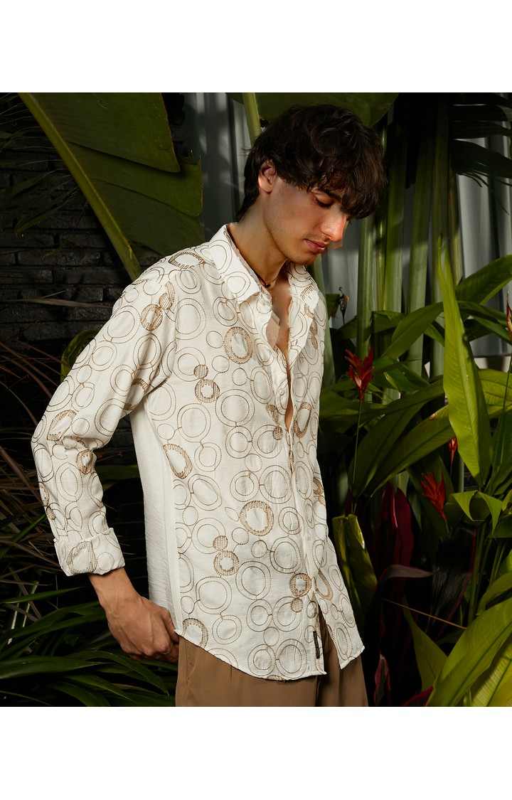 Men's Beige Embroidered Casual Shirts