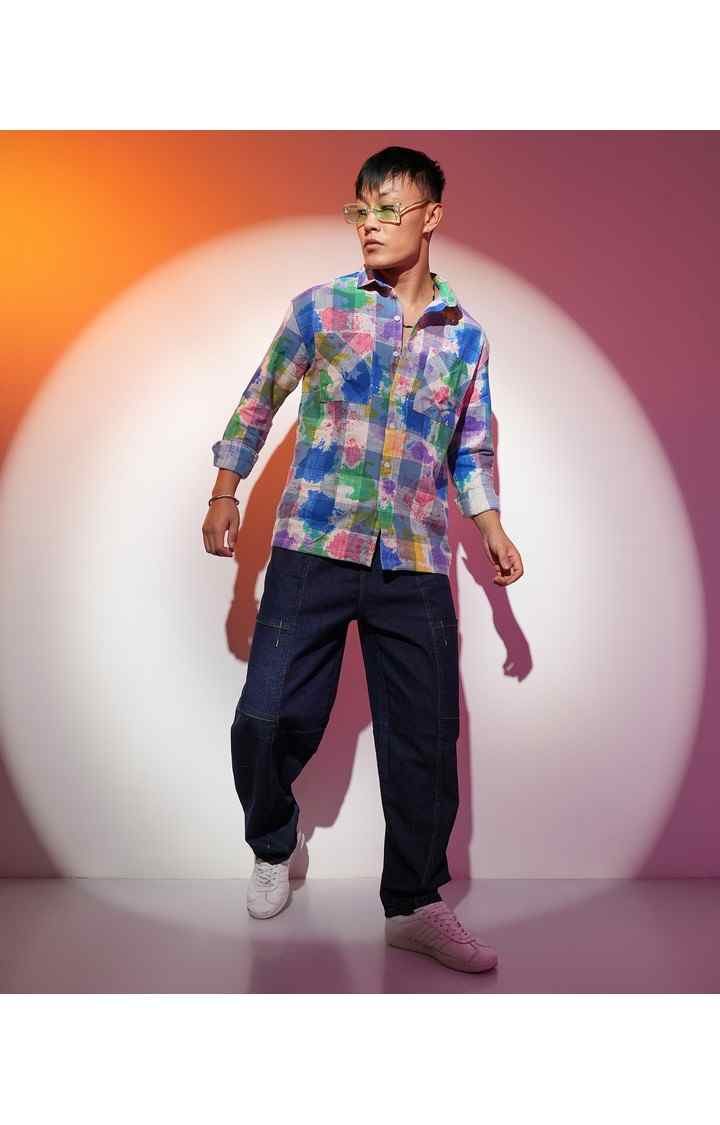 Men's Multicolor Checked Oversized Shirts