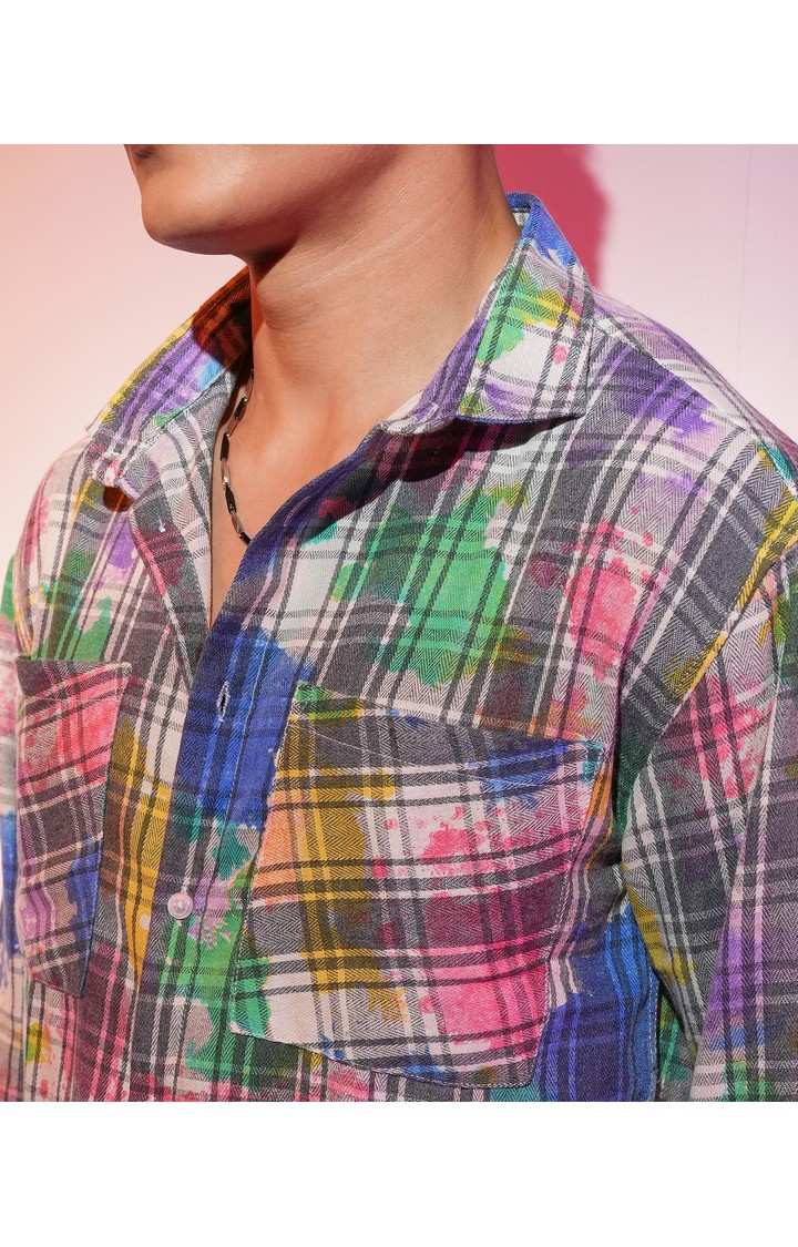 Men's Multicolor Checked Oversized Shirts