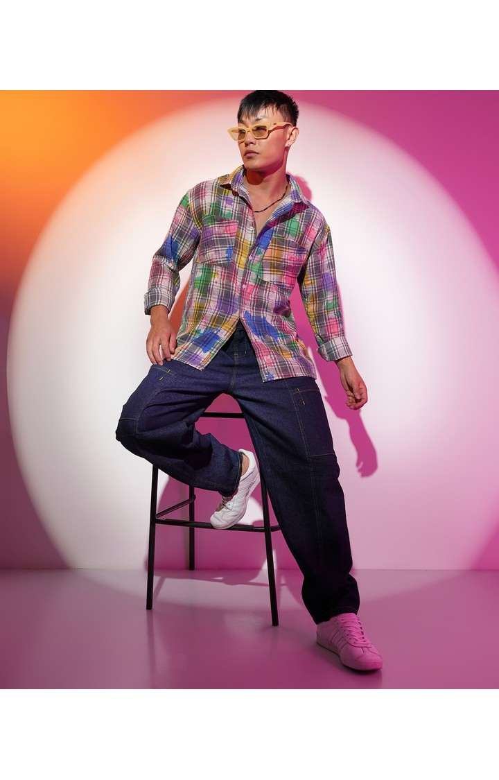 Men's Multicolor Checked Oversized Shirts