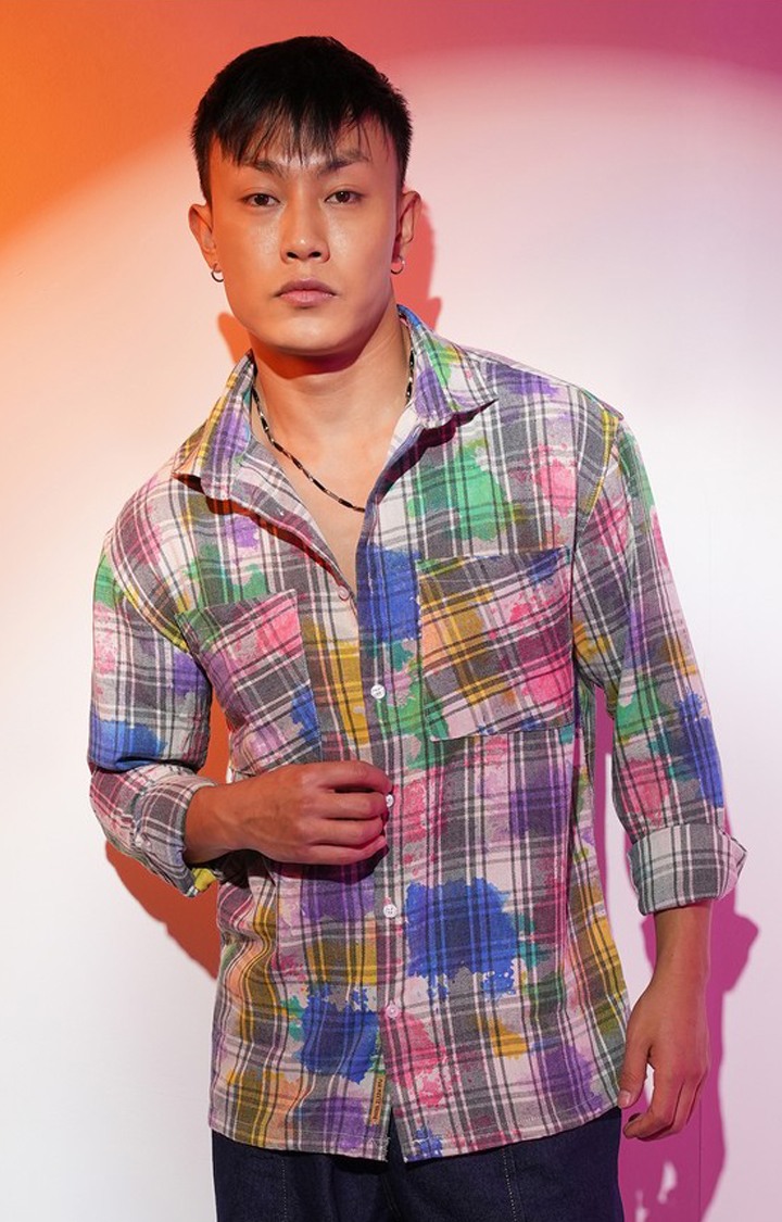 Men's Multicolor Checked Oversized Shirts