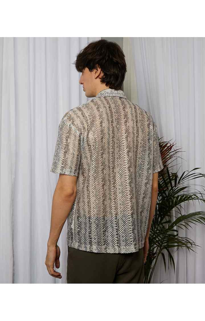 Men's Beige Printed Oversized Shirts