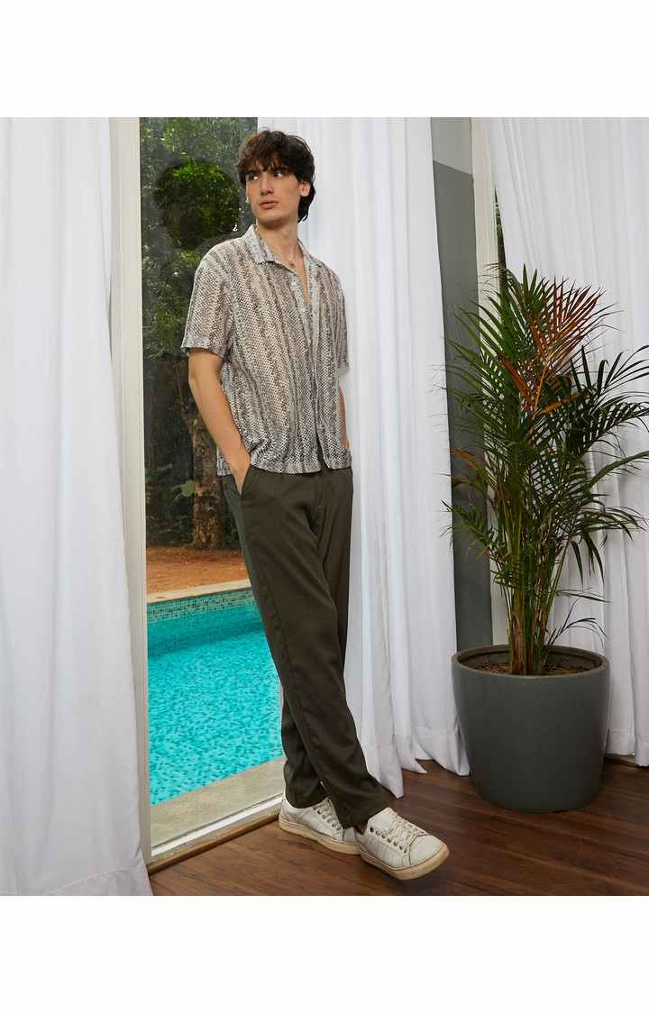 Men's Beige Printed Oversized Shirts