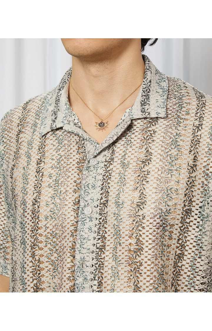 Men's Beige Printed Oversized Shirts