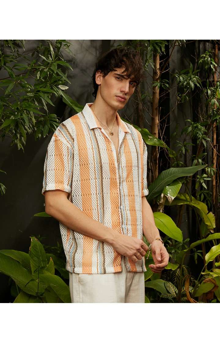 Men's Multicolor Striped Oversized Shirts