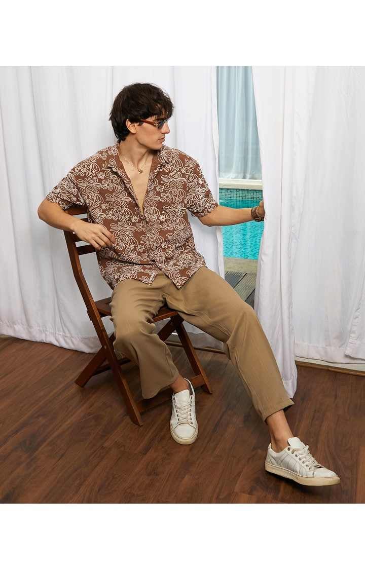 Men's Brown Printed Oversized Shirts