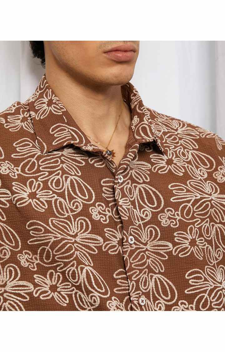 Men's Brown Printed Oversized Shirts