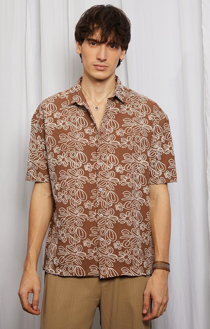 Men's Brown Printed Oversized Shirts