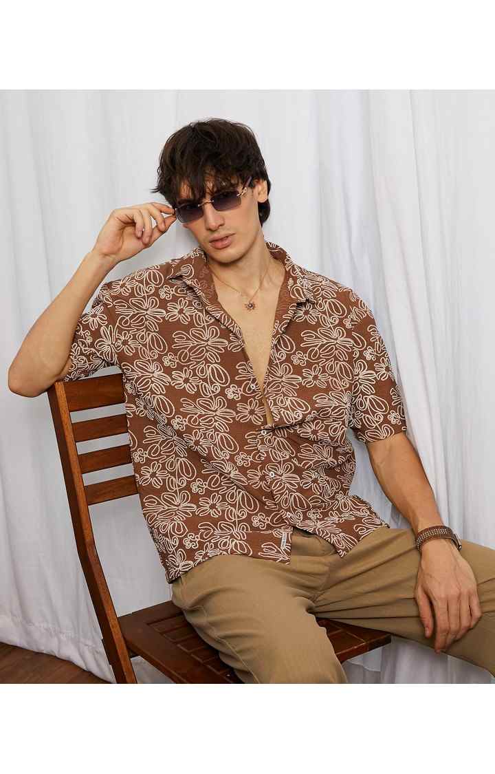 Men's Brown Printed Oversized Shirts