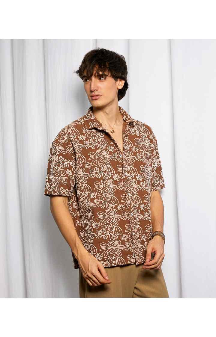 Men's Brown Printed Oversized Shirts