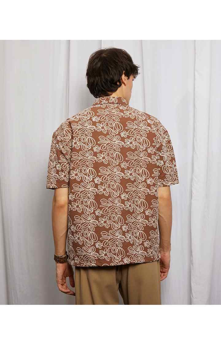Men's Brown Printed Oversized Shirts