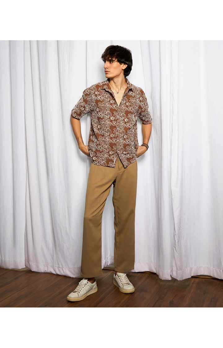 Men's Brown Printed Oversized Shirts