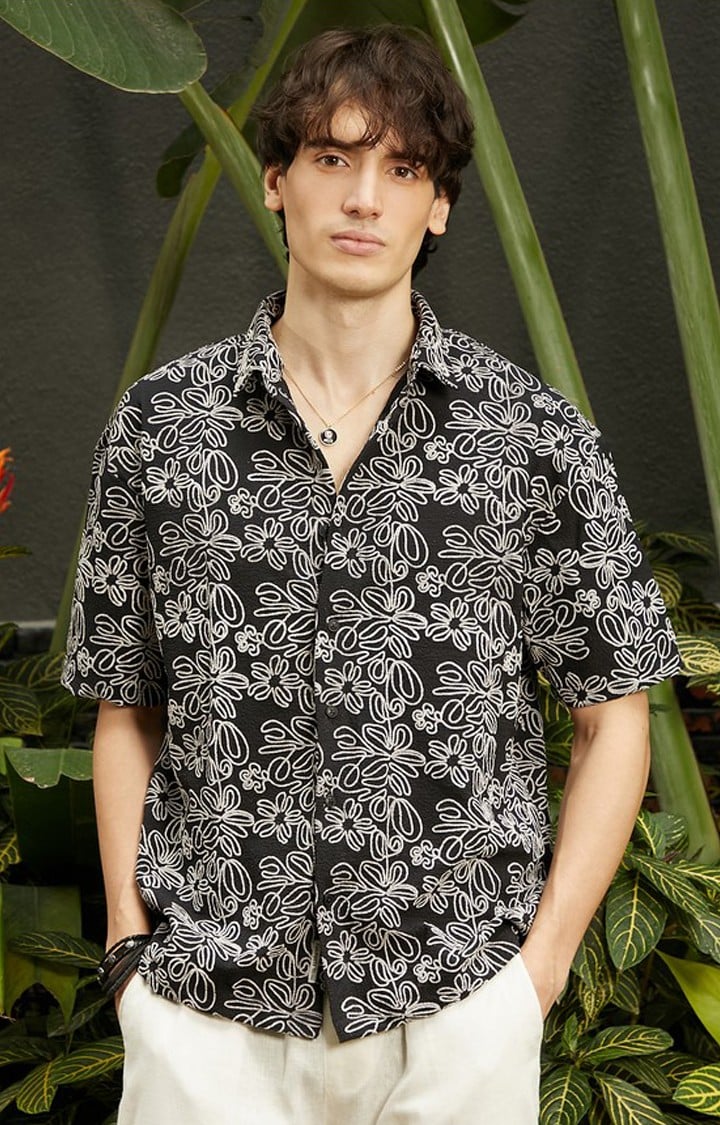 Men's Black Printed Oversized Shirts