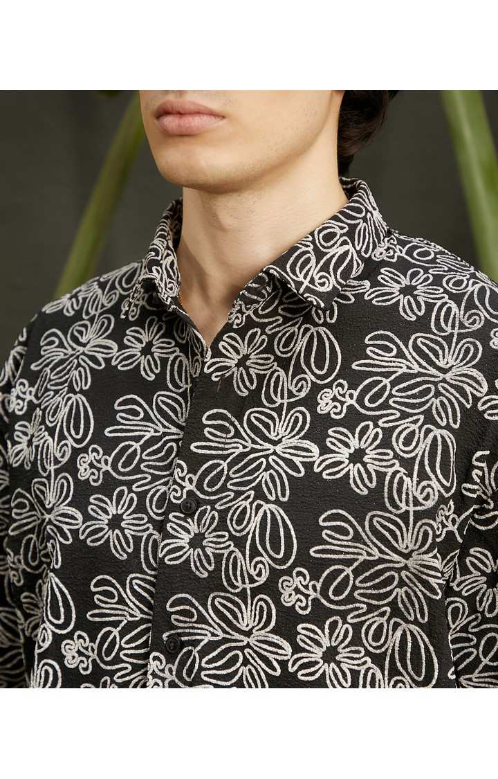 Men's Black Printed Oversized Shirts