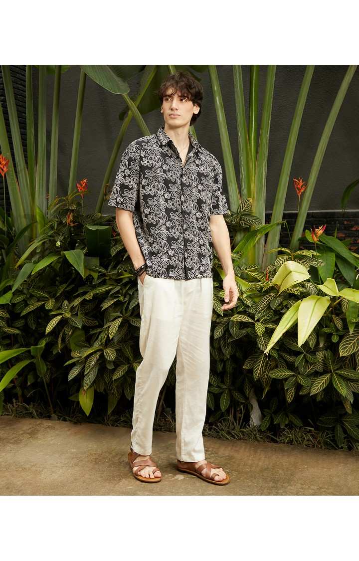 Men's Black Printed Oversized Shirts