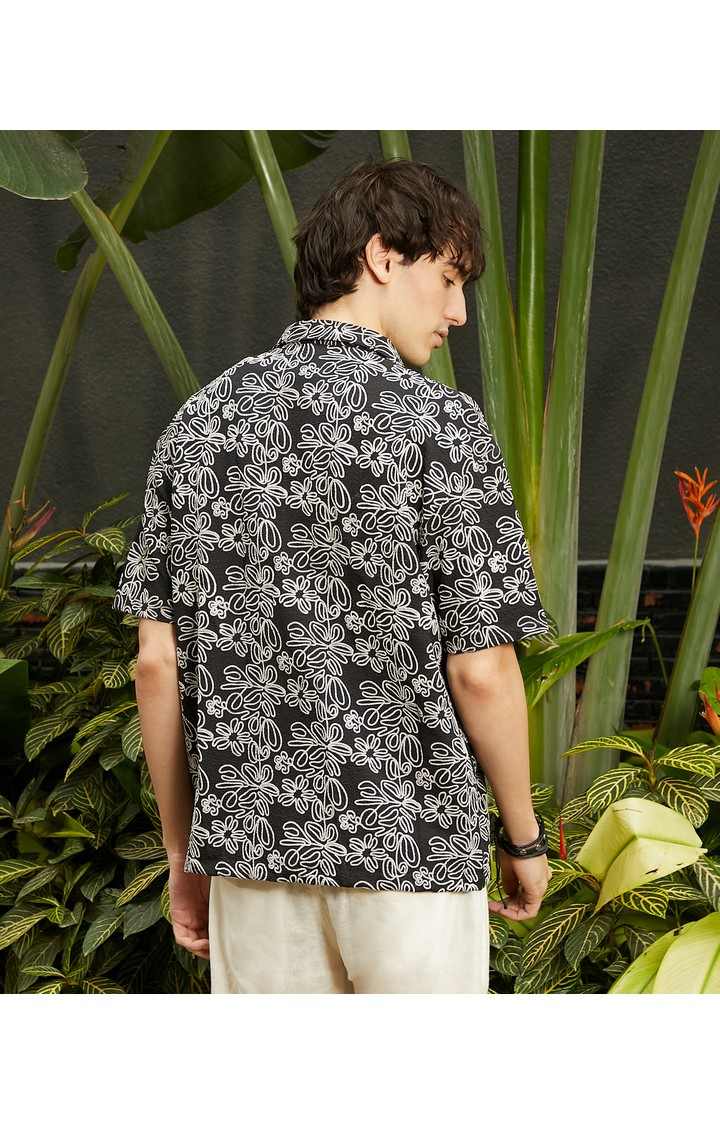 Men's Black Printed Oversized Shirts