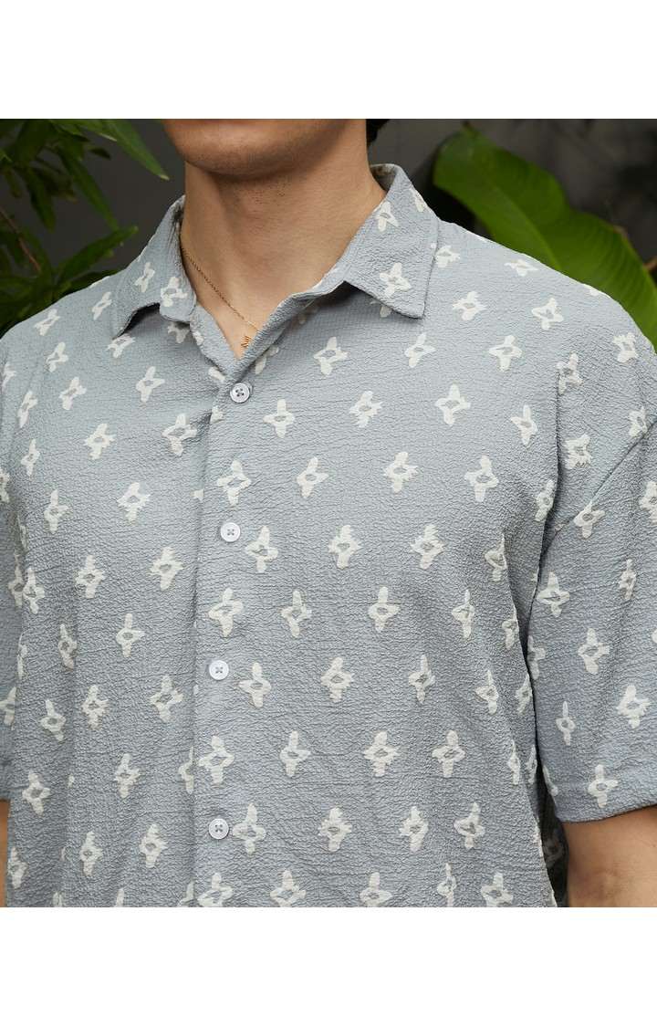 Men's Blue Printed Oversized Shirts