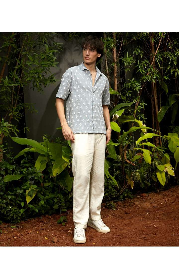 Men's Blue Printed Oversized Shirts