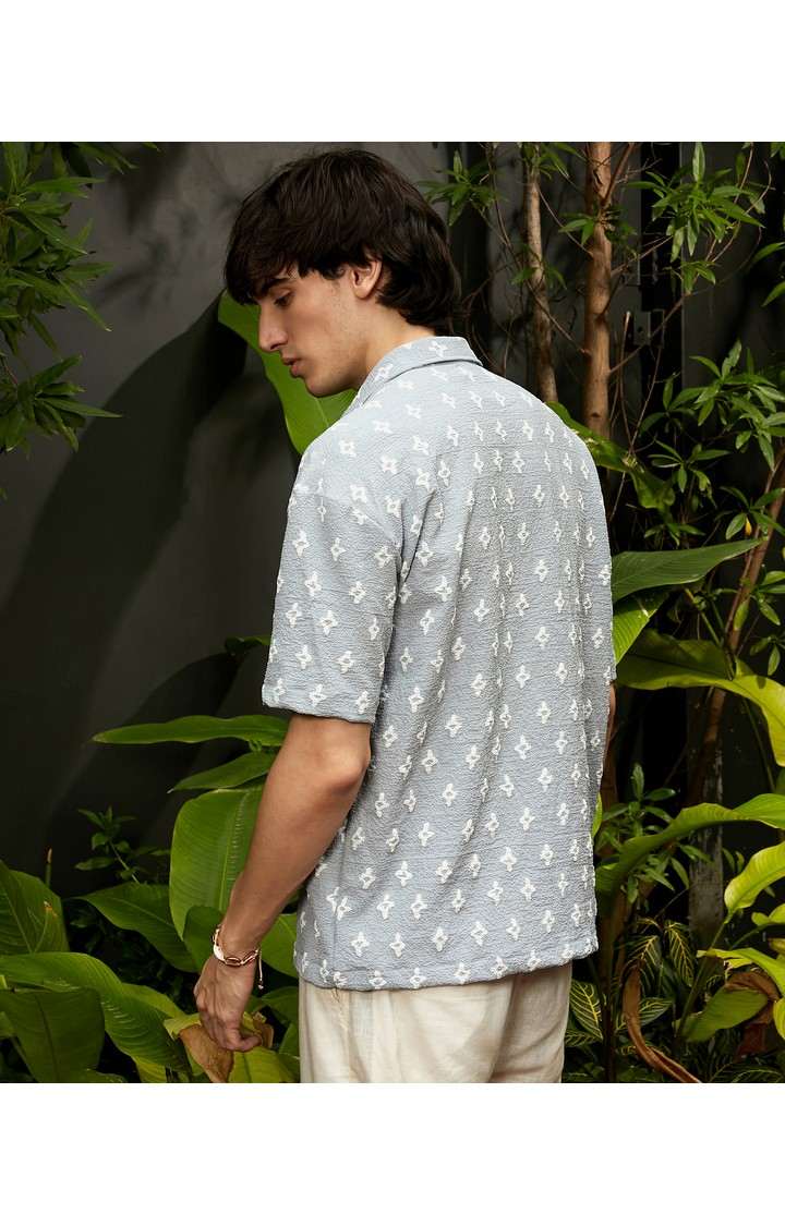 Men's Blue Printed Oversized Shirts