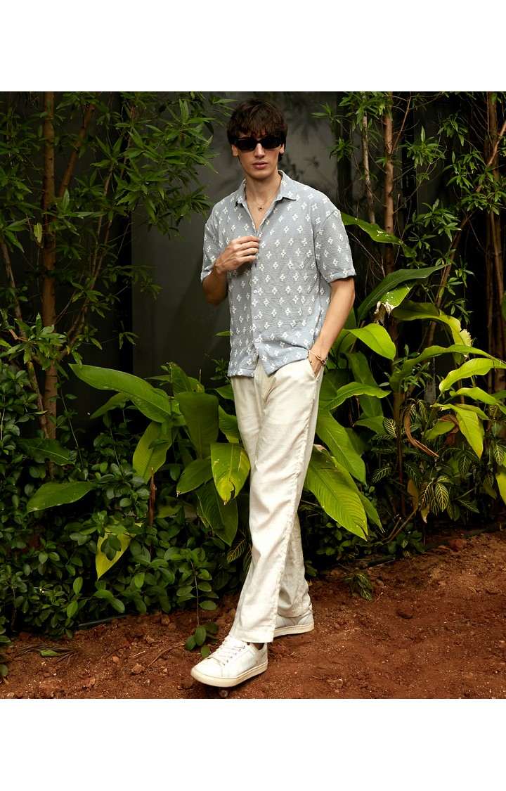 Men's Blue Printed Oversized Shirts