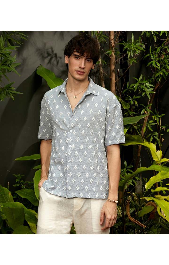 Men's Blue Printed Oversized Shirts