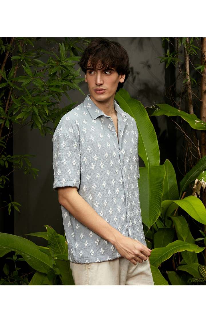 Men's Blue Printed Oversized Shirts