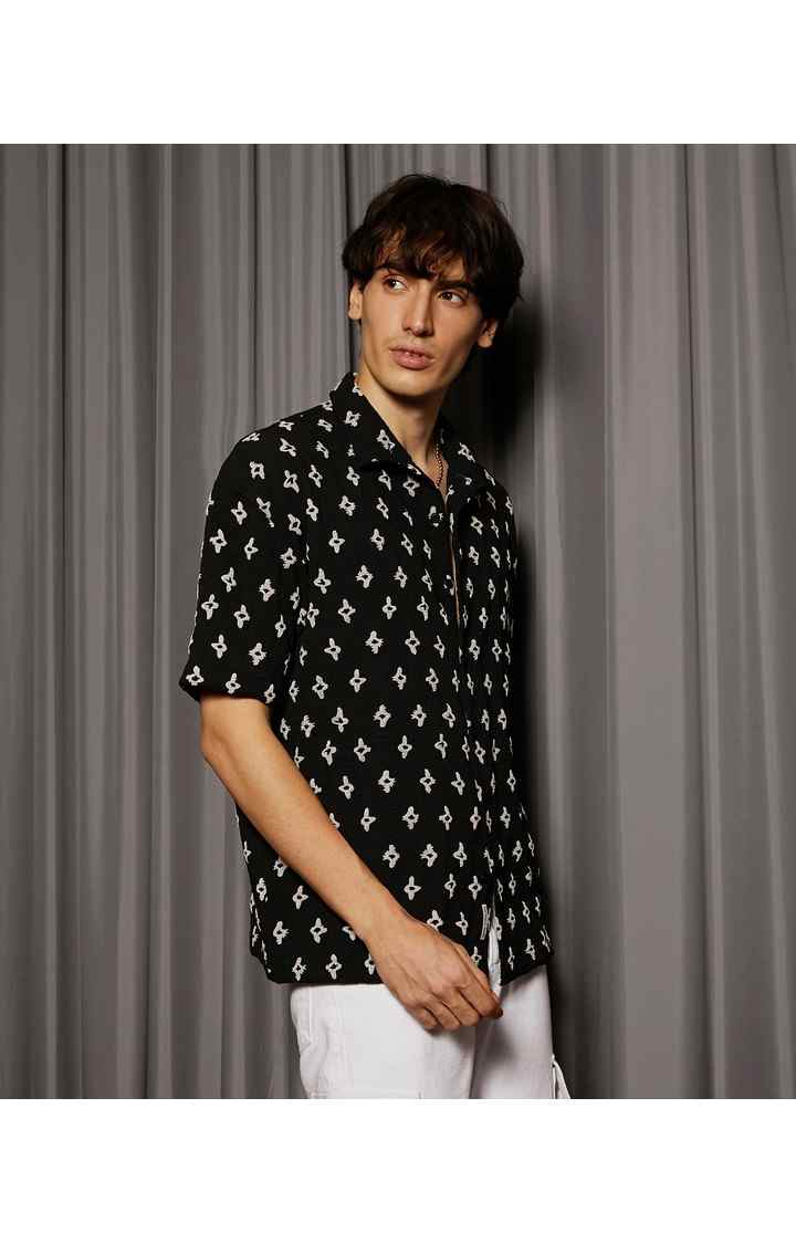 Men's Black Printed Oversized Shirts