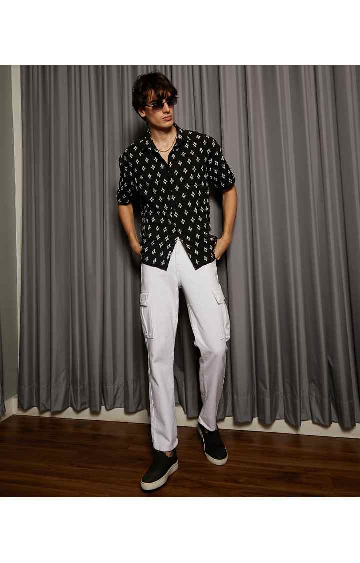 Men's Black Printed Oversized Shirts