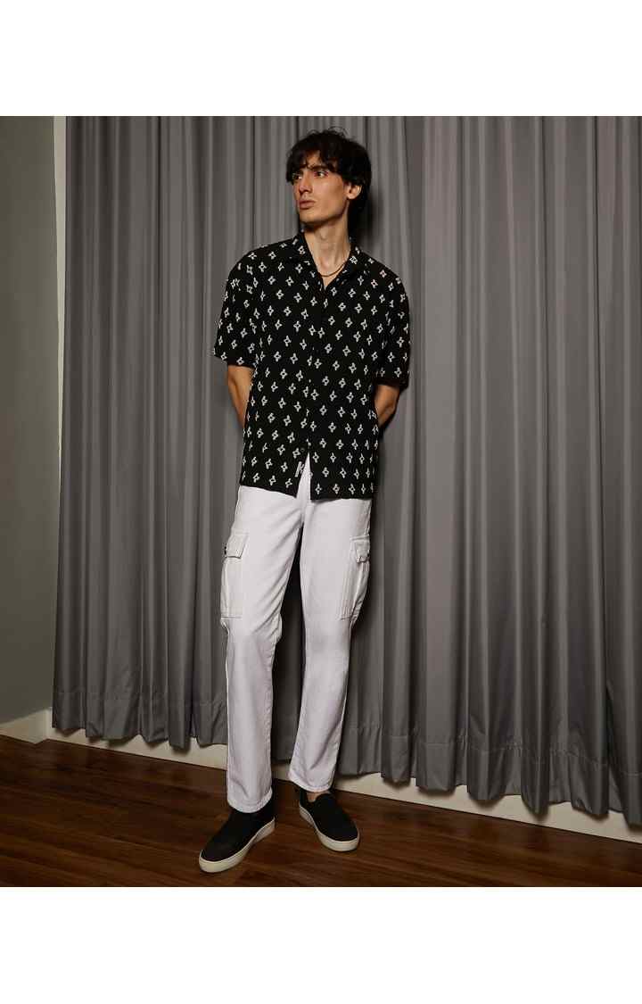 Men's Black Printed Oversized Shirts