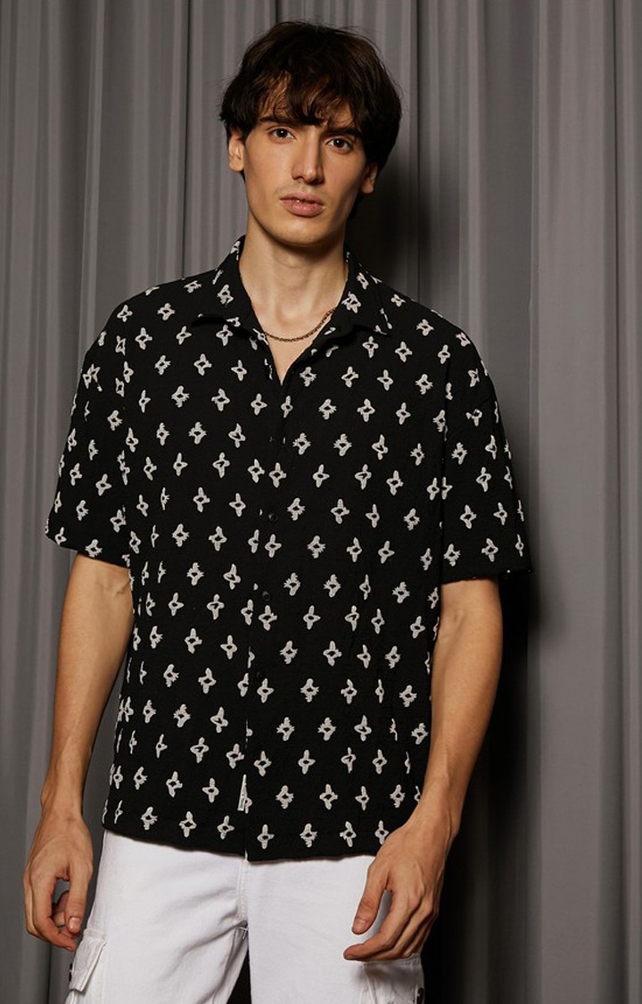 Men's Black Printed Oversized Shirts
