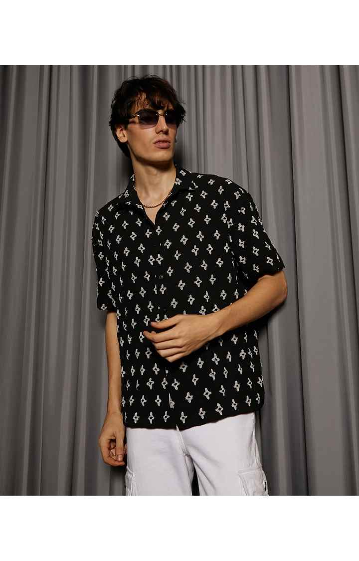 Men's Black Printed Oversized Shirts