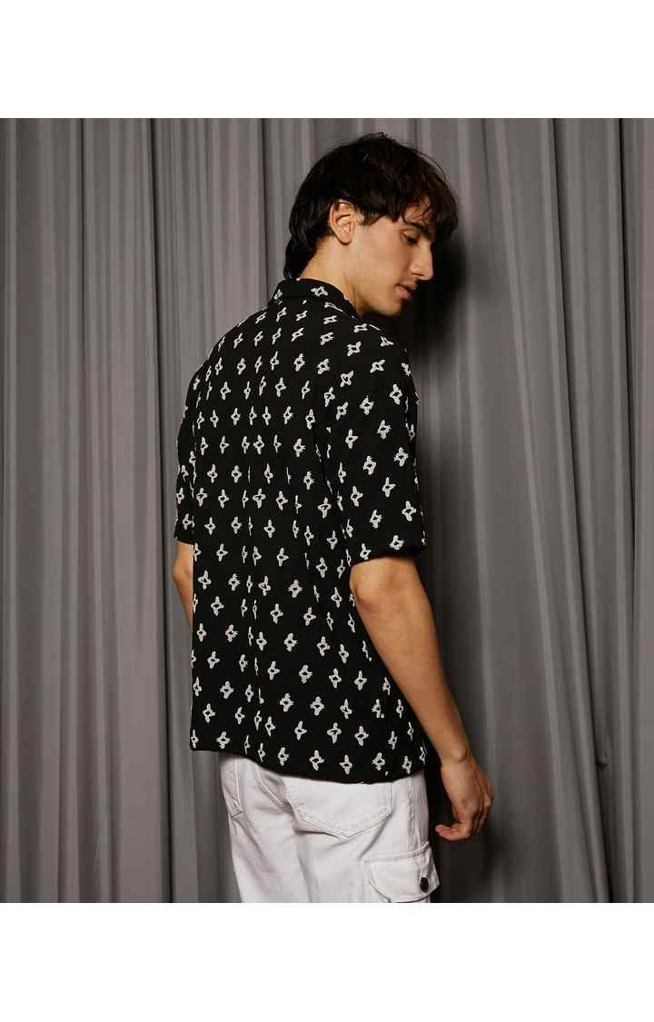 Men's Black Printed Oversized Shirts